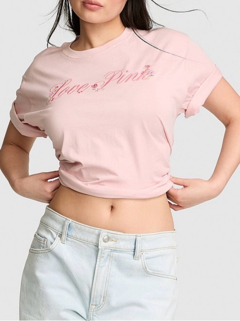New Small Victoria’s Secret Love PINK Tee Shirt Cotton Floral Dollhouse Top